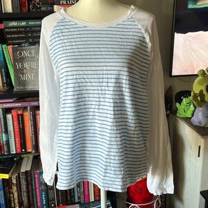 J.Crew Size XL white and blue striped along sleeve t shirt